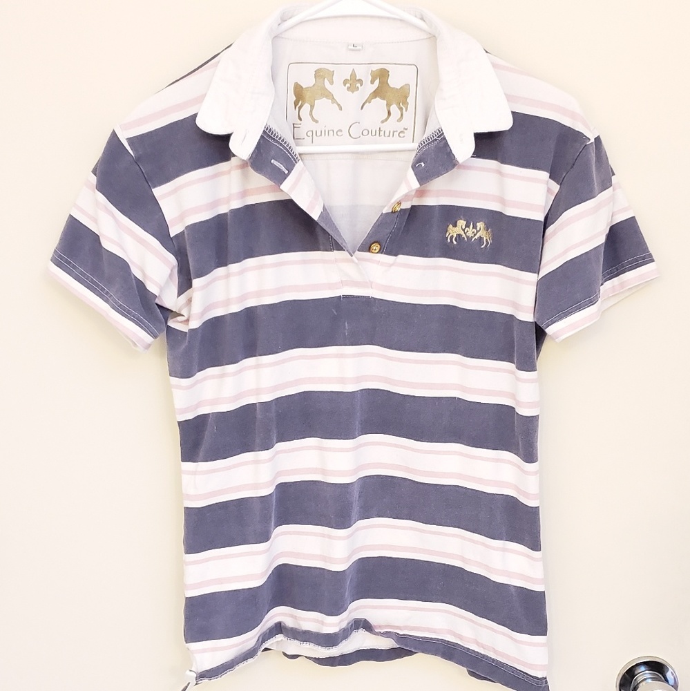 Equine Couture Pink and Purple Striped Polo L